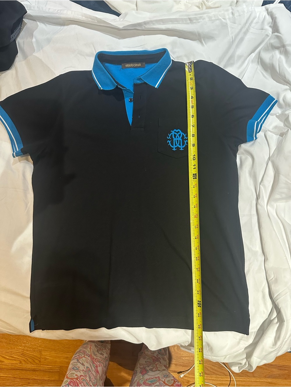 Roberto Cavalli Black Polo with Bright Blue Trim